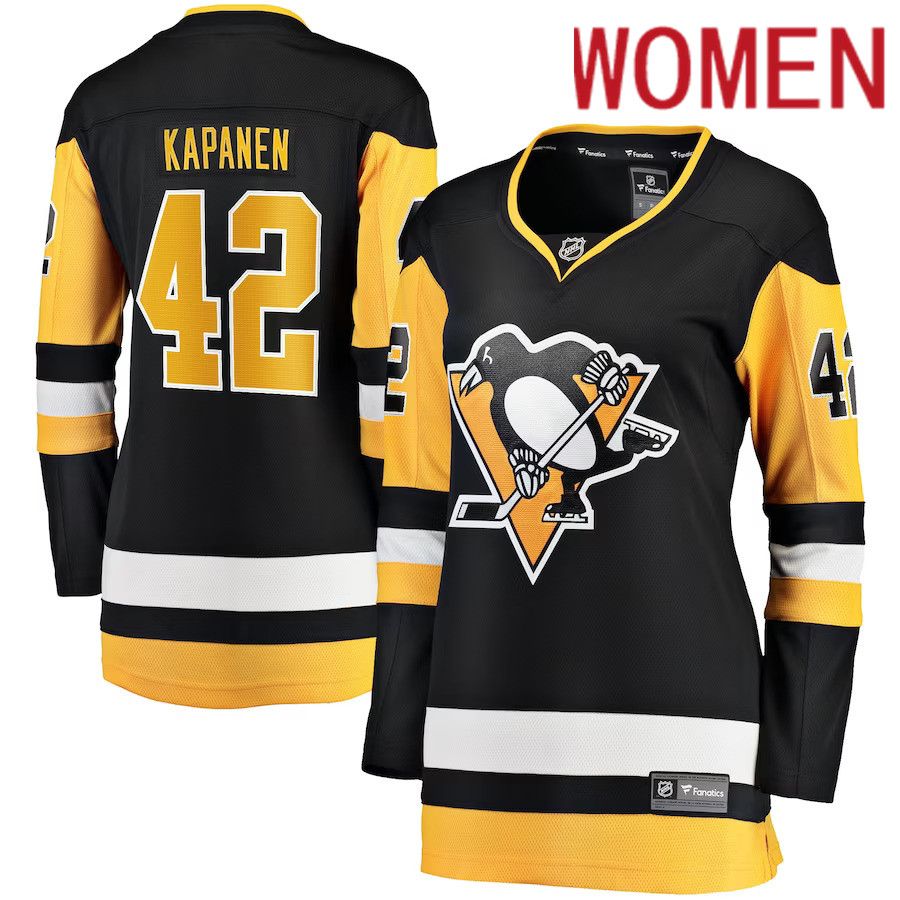 Women Pittsburgh Penguins #42 Kasperi Kapanen Fanatics Branded Black Home Breakaway NHL Jersey